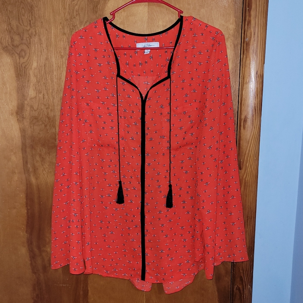 Libby Edelman Red Top with Bee Pattern